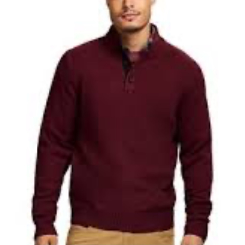 Express Solid Mock Neck Snap Zip Merlot Sweater